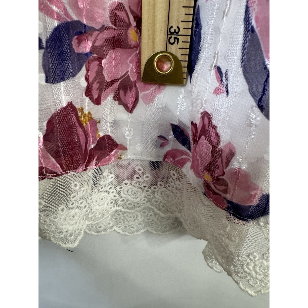 Adelyn Rae Women's Floral Lace Trim Midi Dress Pink White Puff Sleeve Size Small - Picture 7 of 7